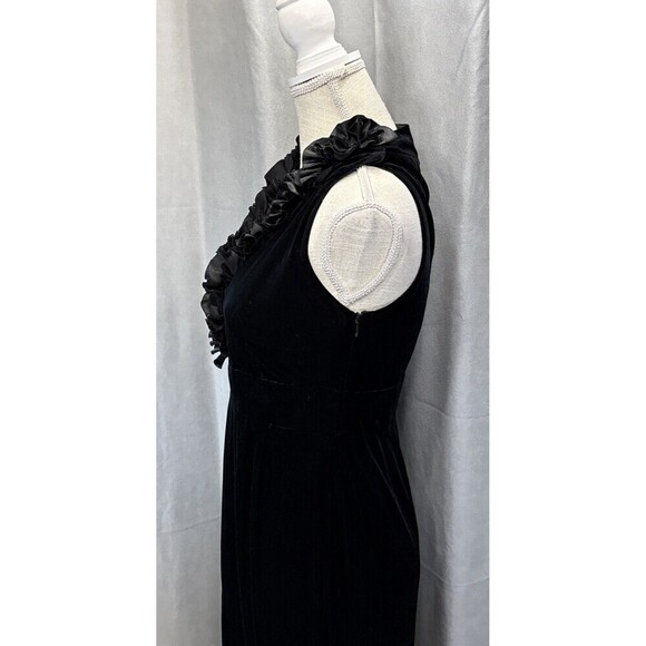 Dress Barn Collection Black Velvet Dress Sz 6 Sleeveless Ruffle V Neck Cocktail - Picture 5 of 11